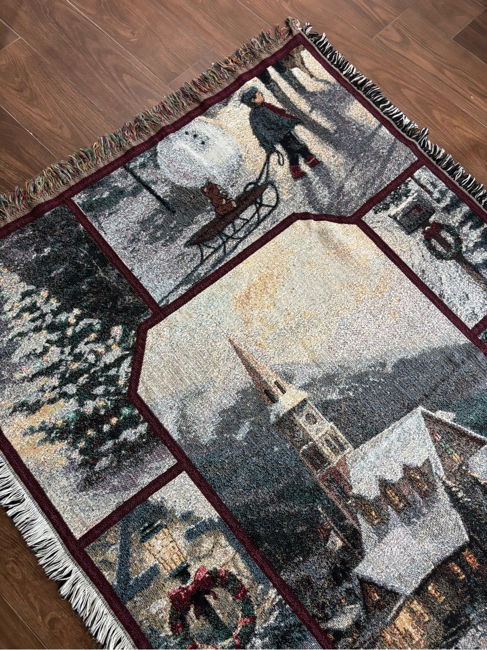 Thomas Kinkade Christmas Winter Village Woven Tapestry Throw Blanket - Picture 2 of 7